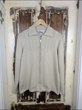 Vintage Tradition Beige Cable Knit Zip Cardigan Cottagecore Fits M/L